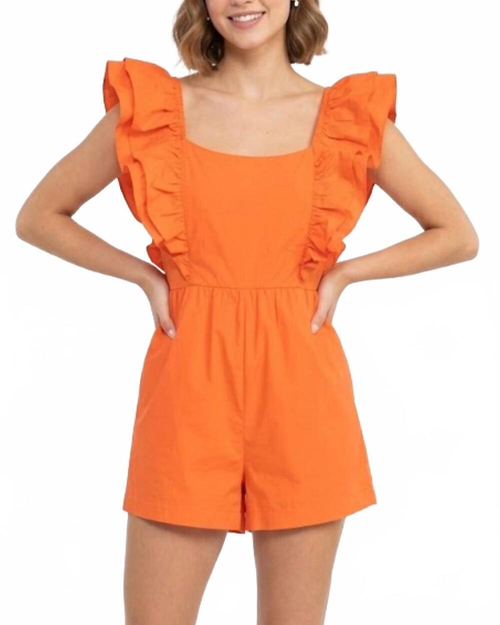 NEW DAY + MOON ruffled tie back detail romper in orange